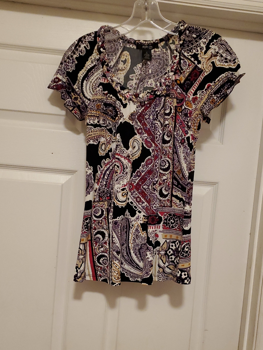 Short Sleeve Paisley Print Blouse - Black/Multi